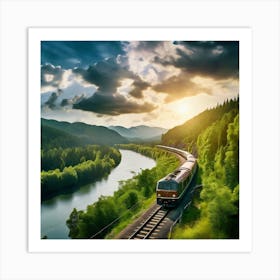 Travel Sky Train Scenery Forest Summer Landscape View Freight Bay Sunlight Green Beautif (2) Art Print