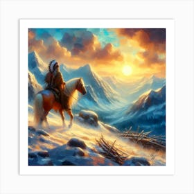 Native American Indian On Mountain 3 Copy Art Print