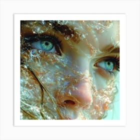 Woman'S Face Covered In Water Art Print
