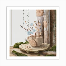 Moss And Flowers Wood Art Print