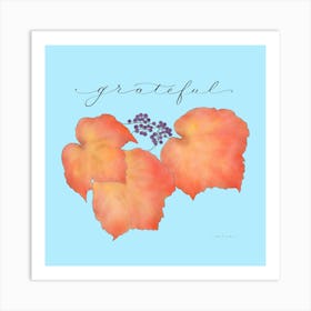 Grateful Autumn Leaves with Aqua Background Art Print