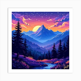 Mountain Sunset art print Art Print