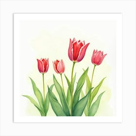 Watercolor Tulips Swaying In A Gentle Spring Breeze Art Print