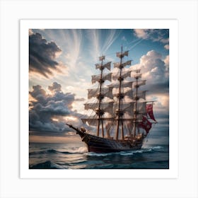 Pirate Ship Sailing In The Ocean Art Print