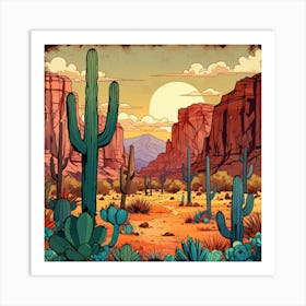 Desert Landscape With Cactus 1 Art Print