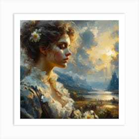 Girl With Flowers Art Print