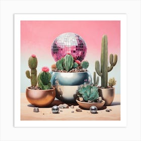 Cacti And Disco Ball Art Print Art Print