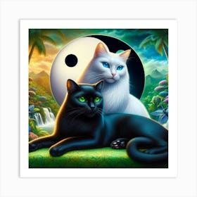 Yin Yang Cats 15 Art Print