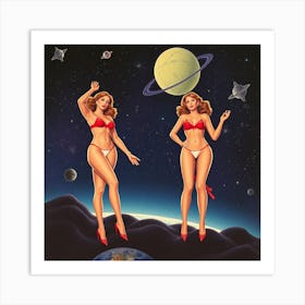 Pinup Girls In Space Art Print