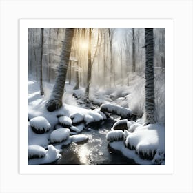 Snow Covered Mosses in the Winter Woodland Art Print