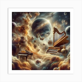 Piano In Space Art Print