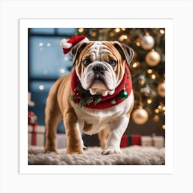 Bulldog In Santa Hat Art Print