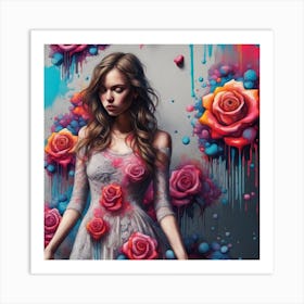 Girl With Roses Art Print