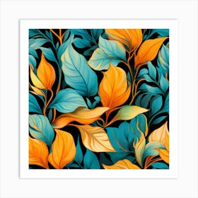 Orange And Blue Leaves 1 Art Print