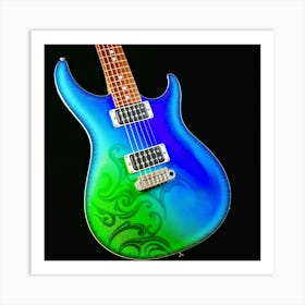 Blue And Green Electric Guitar Art Print