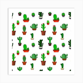 Cactus Plants Background Pattern Seamless Art Print