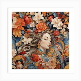 Woman With Flowers Art Print