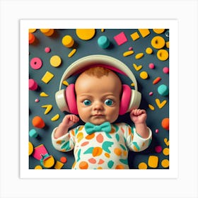 Baby Listening To Music Art Print