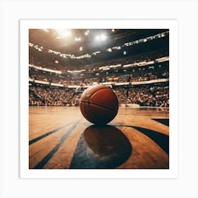 Basketball Ball On The Court Art Print