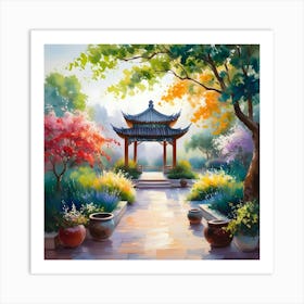 Water Color Oil Painting Of A Tranquil Zhen Garden 5 Póster