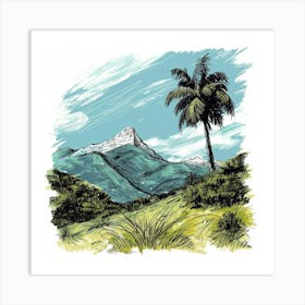 Palm Tree In The Mountains Art Print