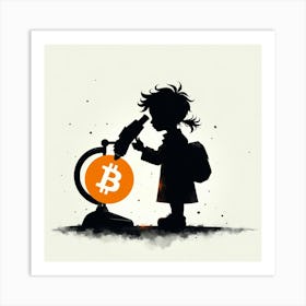 Girl Looks At A Bitcoin Art Print