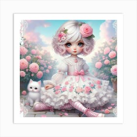 Little Girl With Roses 1 Art Print