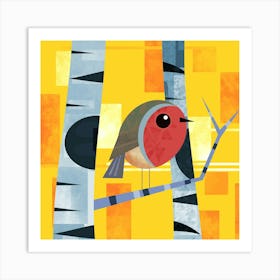 Robin Redbreast on Branch Art Print