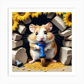 Hamster With Sunflowers 2 Art Print