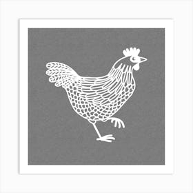 White Chicken or Hen on Gray Art Print