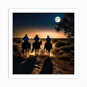 Three Cowboys At Night Art Print