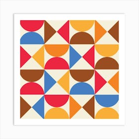 Mid Century Half Circles and Triangles in Orange, Red, Brown and Blue Art Print