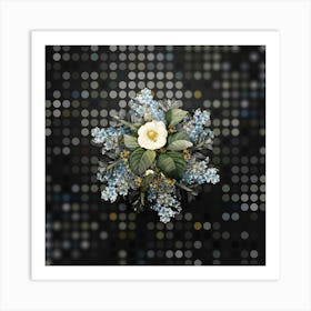 Vintage Japanese Camelia Flower Wreath on Dot Bokeh Pattern n.0671 Art Print