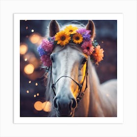 White Horse With Flower Crown Art Print