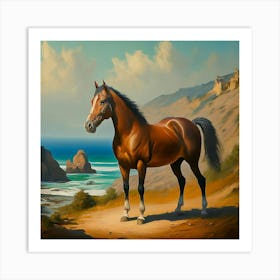 Oil Painting of Horse on Beach Art Print