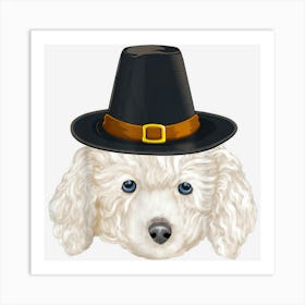 White Poodle Wearing Pilgrim Hat Thanksgiving Art Print