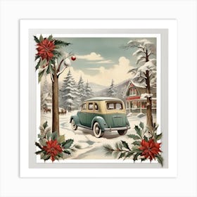 Vintage Christmas Car Art Print