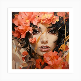 Woman With Flowers On Her Head 1 Art Print