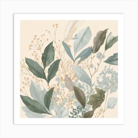 A Illustration Of Leaves And Delicate Flowers In (1) Art Print