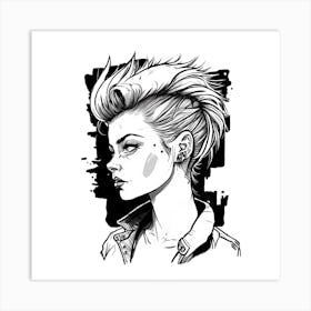 Punk Tank Girl Comic Style Line Art Art Print