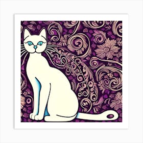 Art Nouveau White Cat Art Print