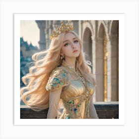 Beautiful Girl In A Golden Dress Art Print