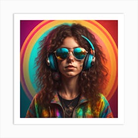 Headphones girl Art Print