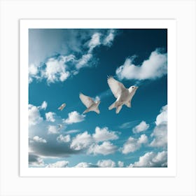 Doves Flying In The Sky Art Print