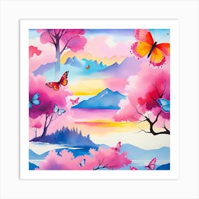 Pink Butterflies In The Sky Art Print