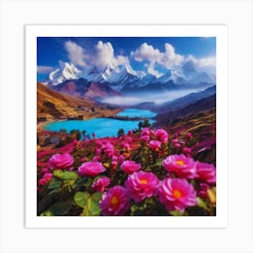 Pink Flowers In The Mountains 1 Art Print