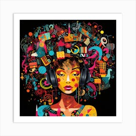 Afro Girl With Headphones 4 Art Print