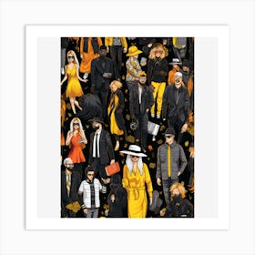 People In Yellow And Black Art Print