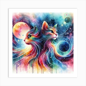 Two Cats In Space Art Print