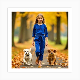 Little Girl With Dogs 1 Art Print